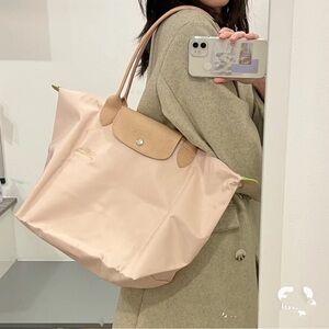 Le Pliage Green Large Shoulder Bag flower pink color